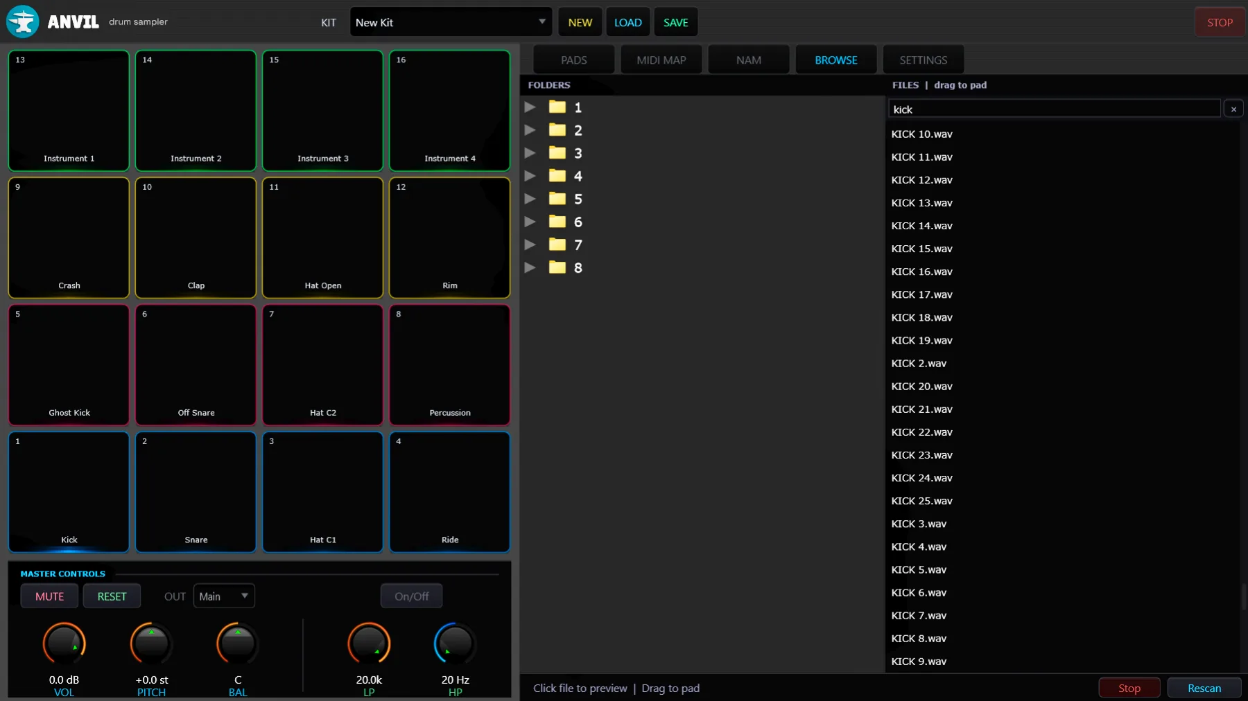 ANVIL built-in sample browser