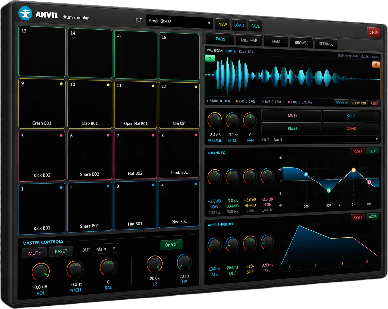 ANVIL — 16-pad drum sampler interface