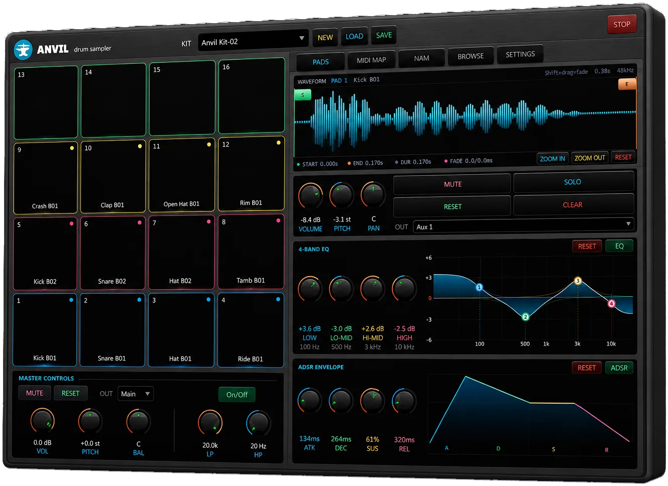 ANVIL 16-pad drum sampler interface